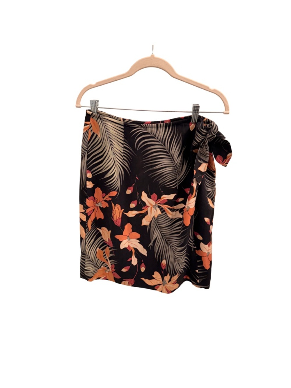 Tommy Bahama 100% Silk Tropical Floral Wrap Skirt - Black & Orange